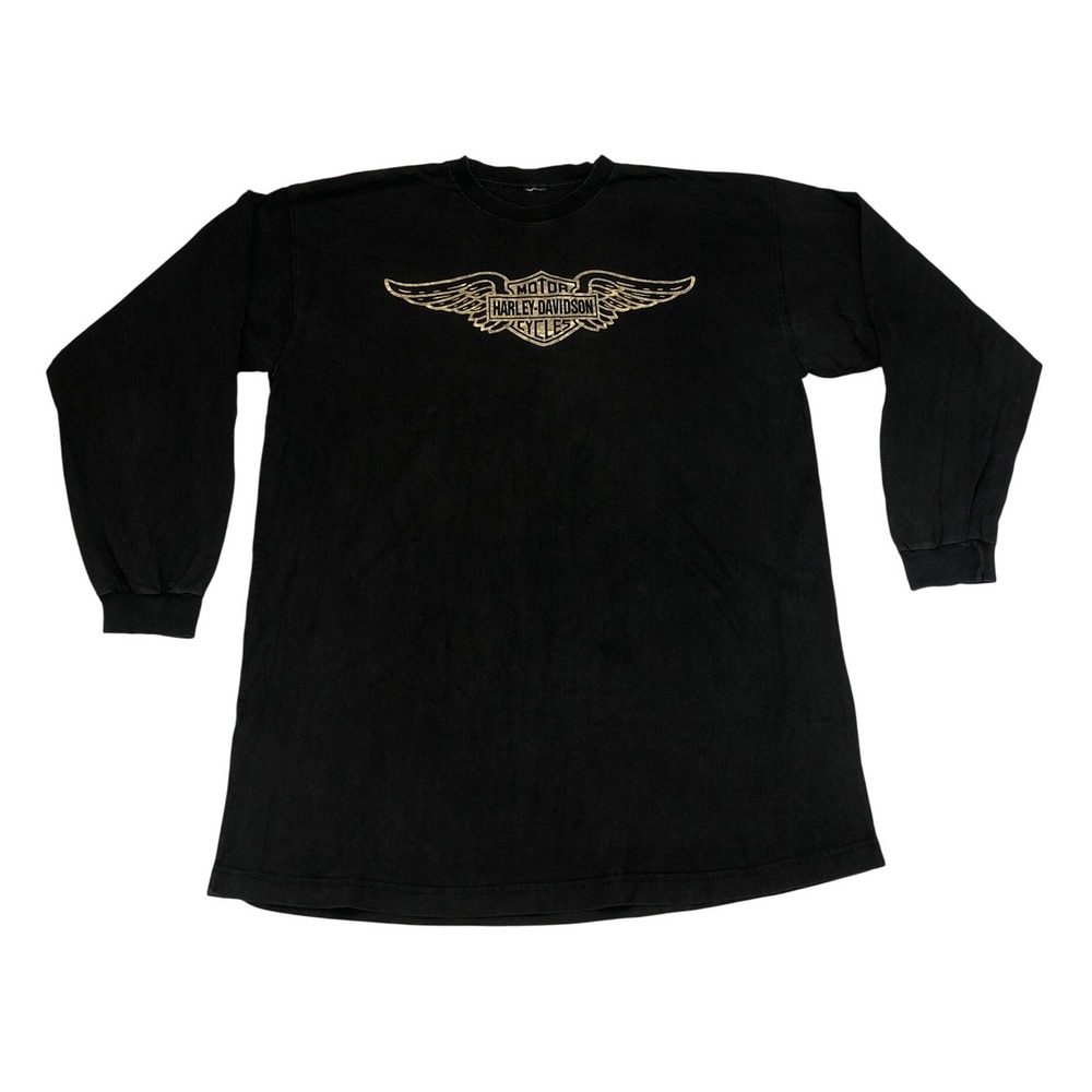Harley-Davidson Mens Long Sleeve Graphic T-Shirt Black Gold Foil Winged Logo XL